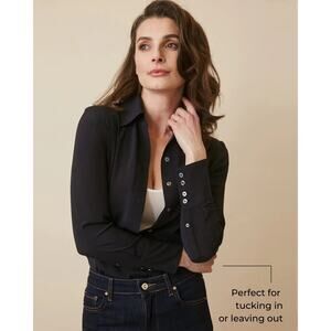 Numi The Simone Button Blouse Silk Blend Black Capsule Career Luxe Women Small